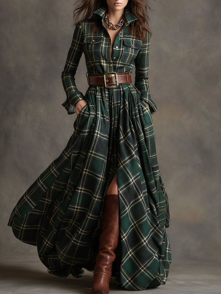 Áine | Maxi Checkered Shirt Dress