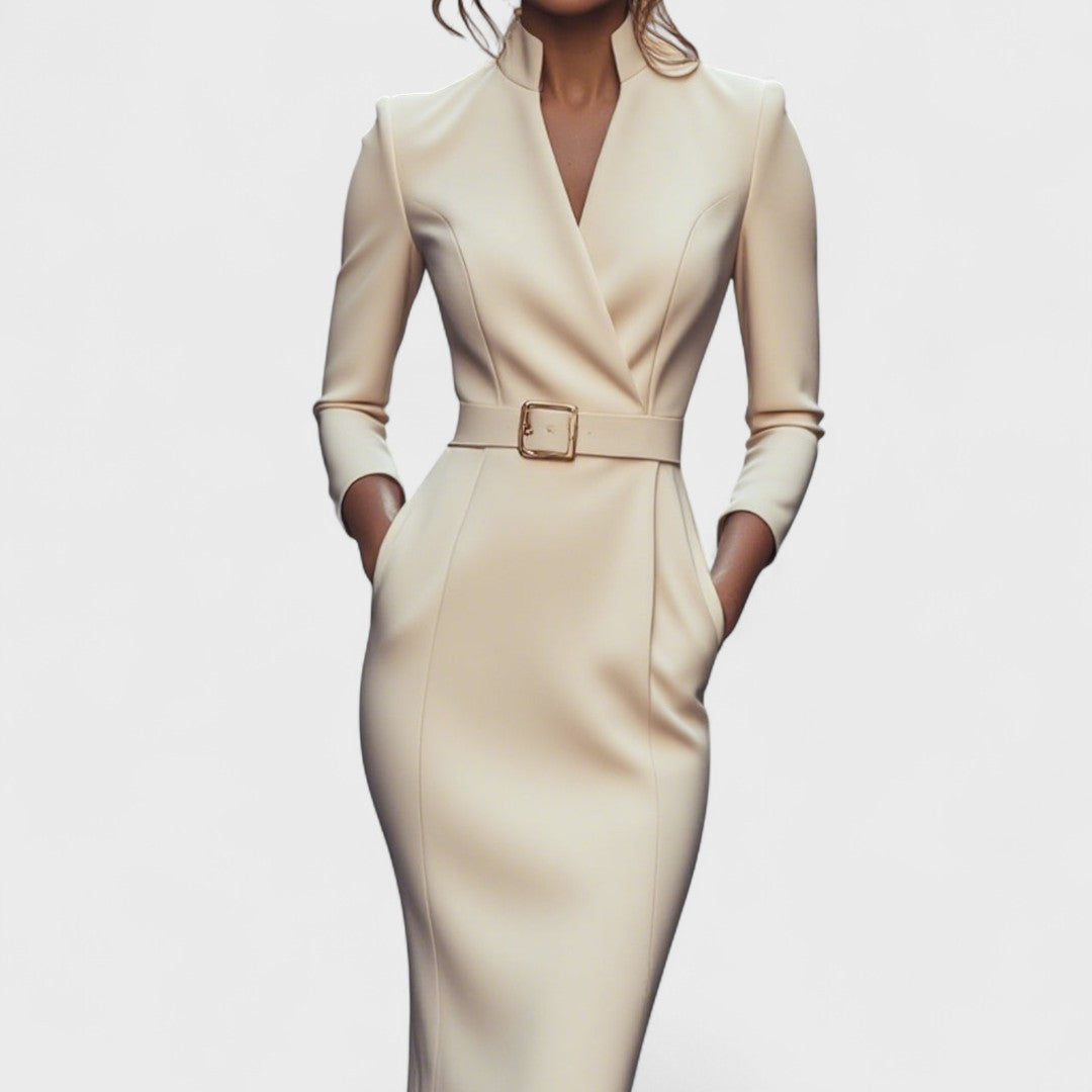 Lunori™ | Mandarin Luxe – Belted Maxi Dress