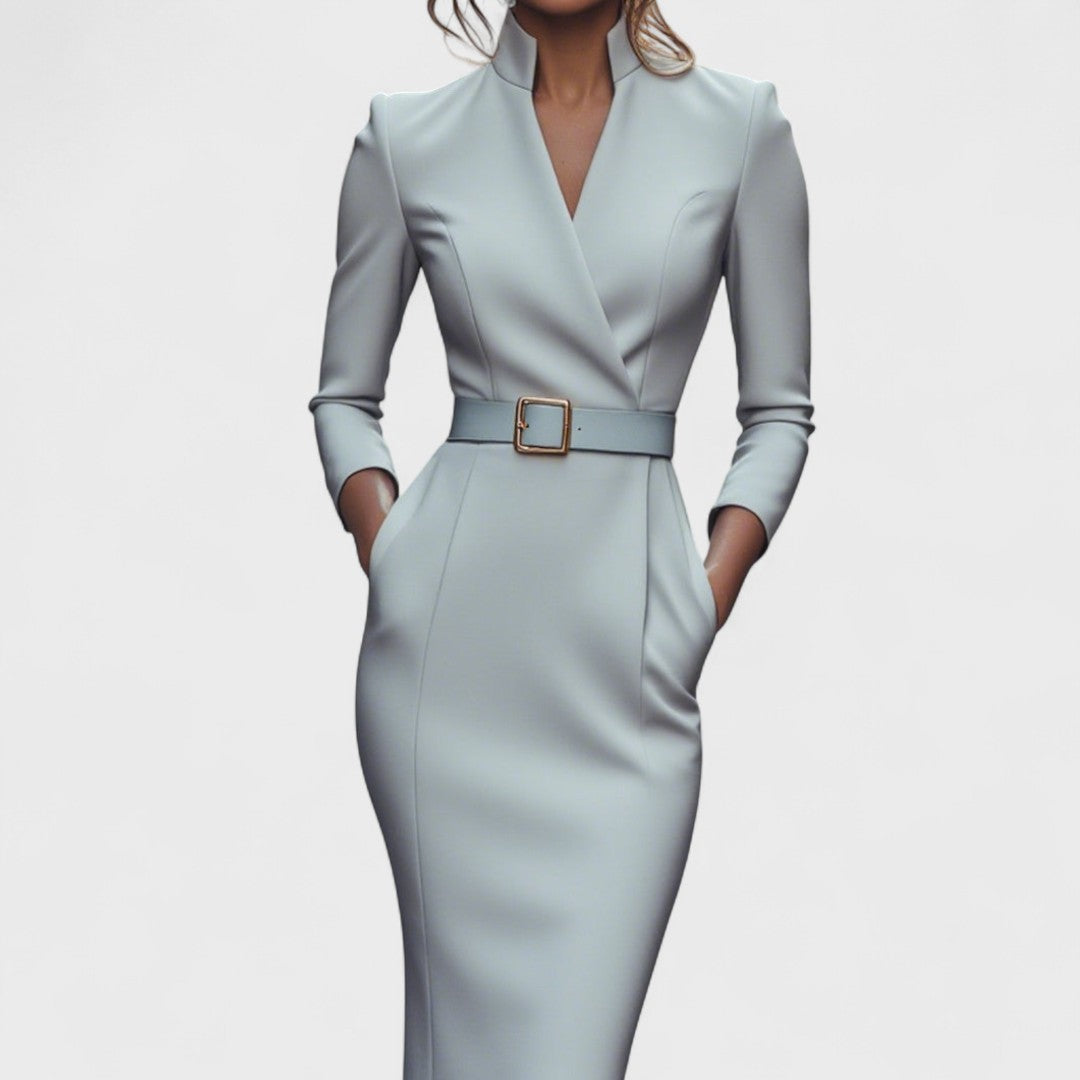 Lunori™ | Mandarin Luxe – Belted Maxi Dress