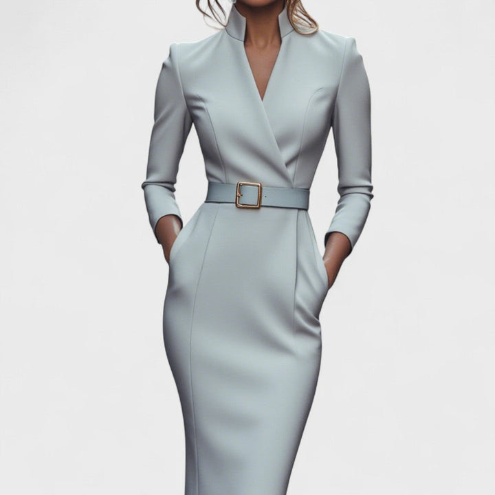 Lunori™ | Mandarin Luxe – Belted Maxi Dress