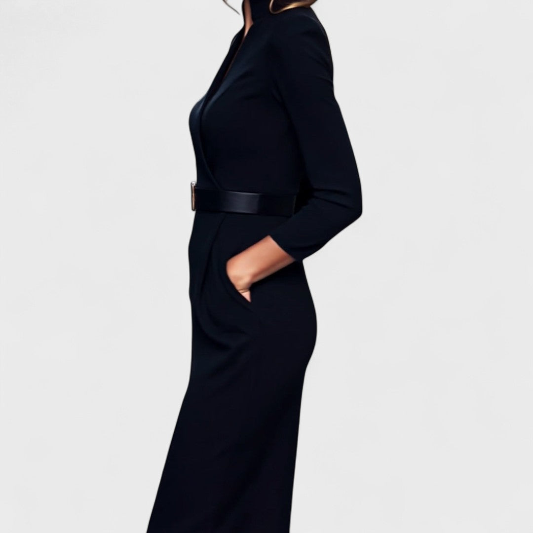 Lunori™ | Mandarin Luxe – Belted Maxi Dress