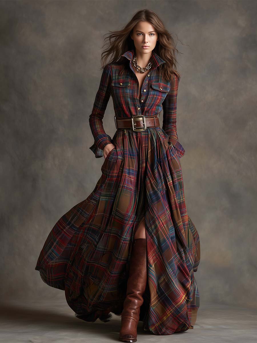 Giulietta - Belted Maxi Check Shirt Dress