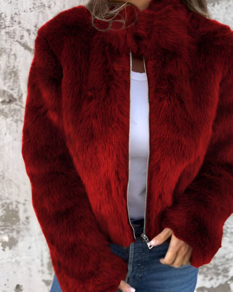 Arbel - Elegant Jacket With Stand-Up Fur Collar