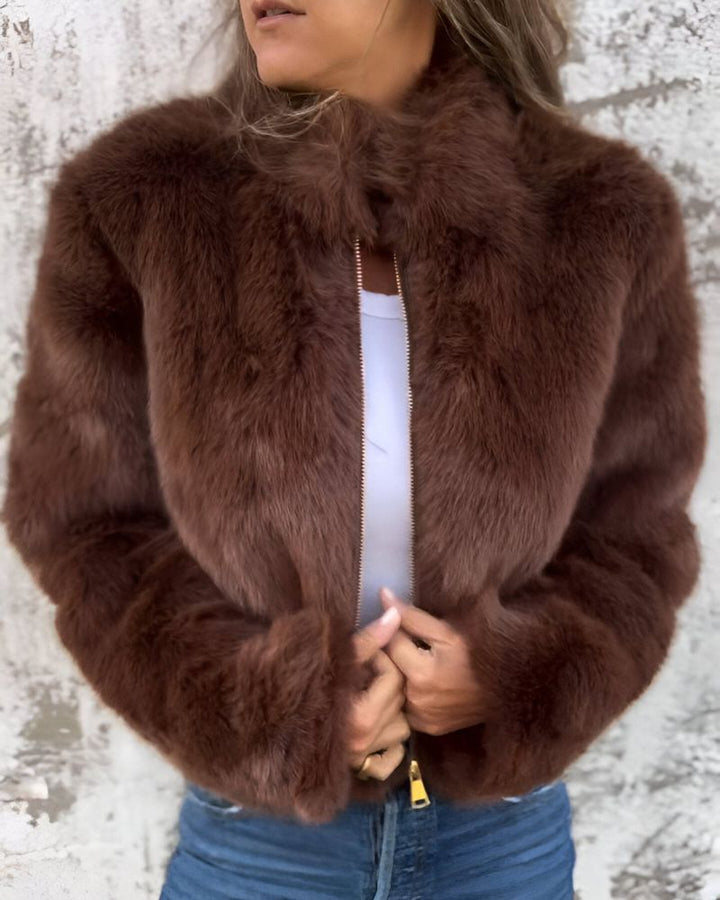 Arbel - Elegant Jacket With Stand-Up Fur Collar