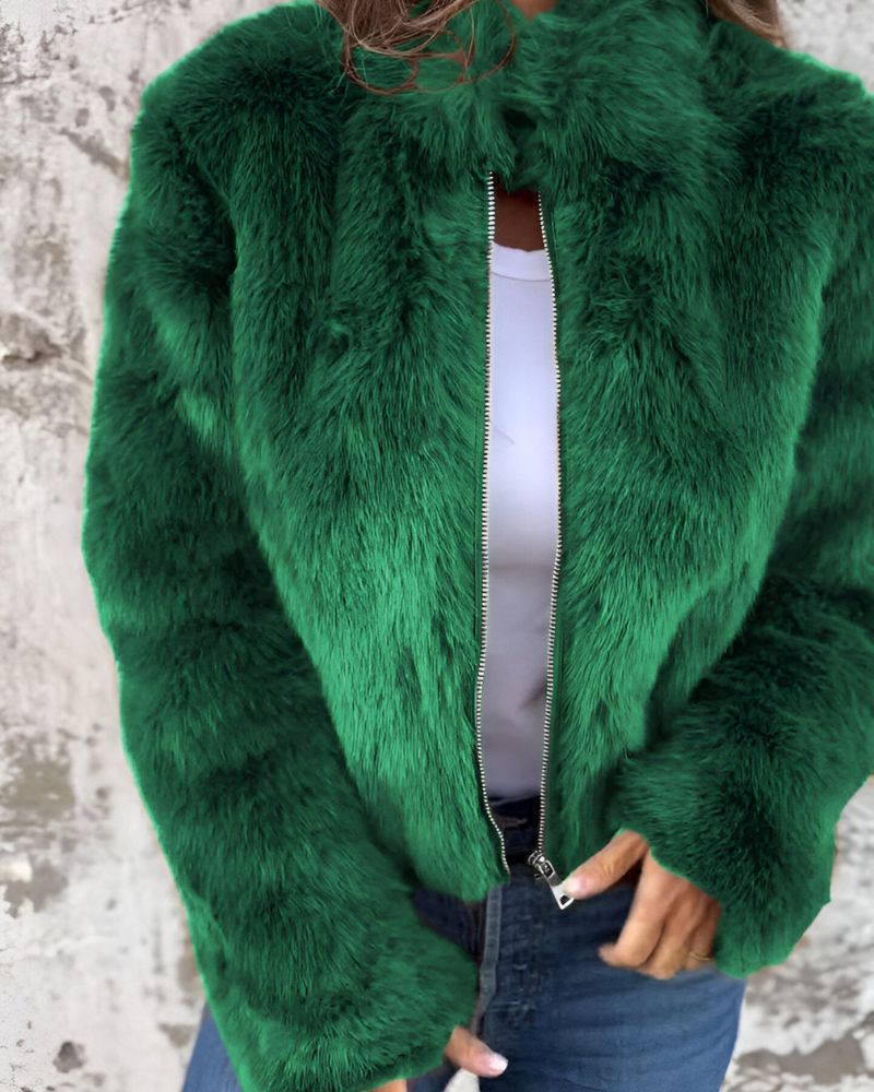Arbel - Elegant Jacket With Stand-Up Fur Collar