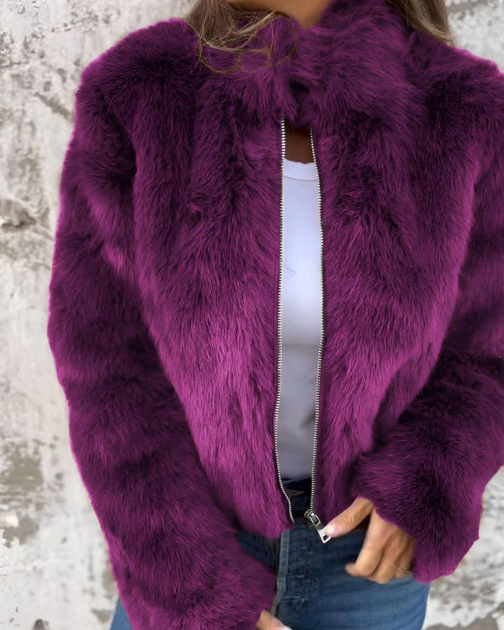 Arbel - Elegant Jacket With Stand-Up Fur Collar