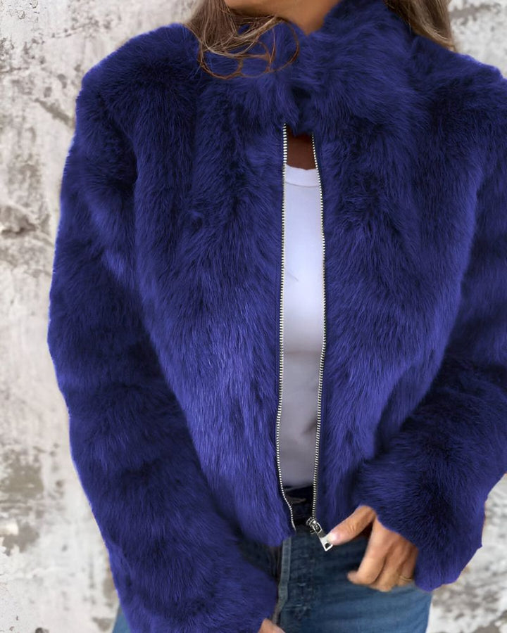 Arbel - Elegant Jacket With Stand-Up Fur Collar