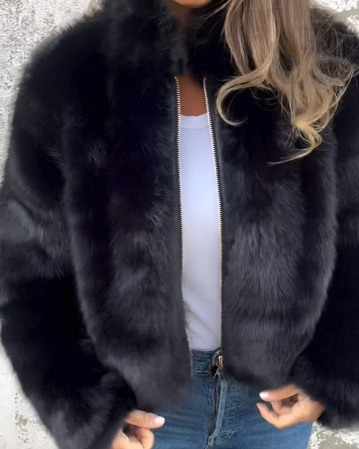 Arbel - Elegant Jacket With Stand-Up Fur Collar