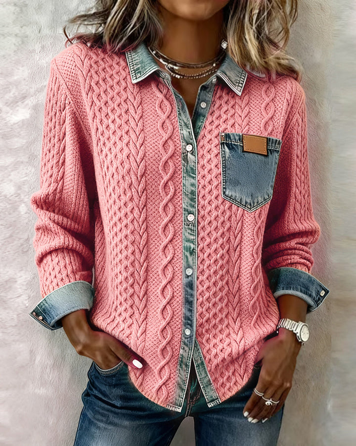 Juliane | Blush Knit Denim Sweater