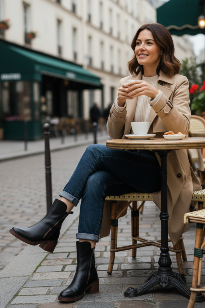 Belle| Black leather ankle boots with comfortable heel