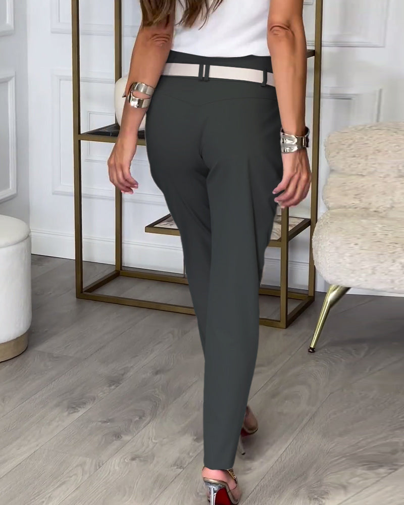 Cora - Patchwork Trousers With Belt