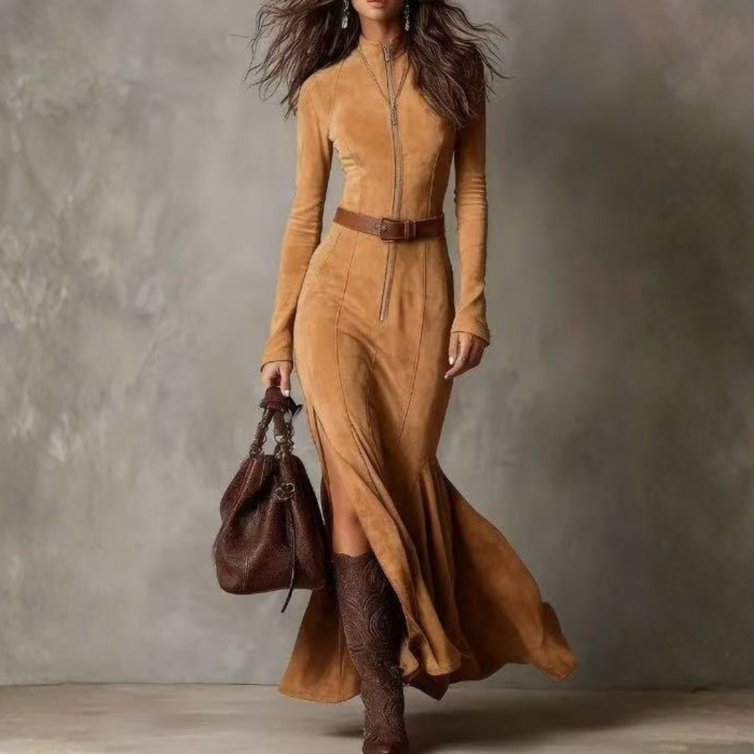 Lunori™ Alessia Long Suede Dress