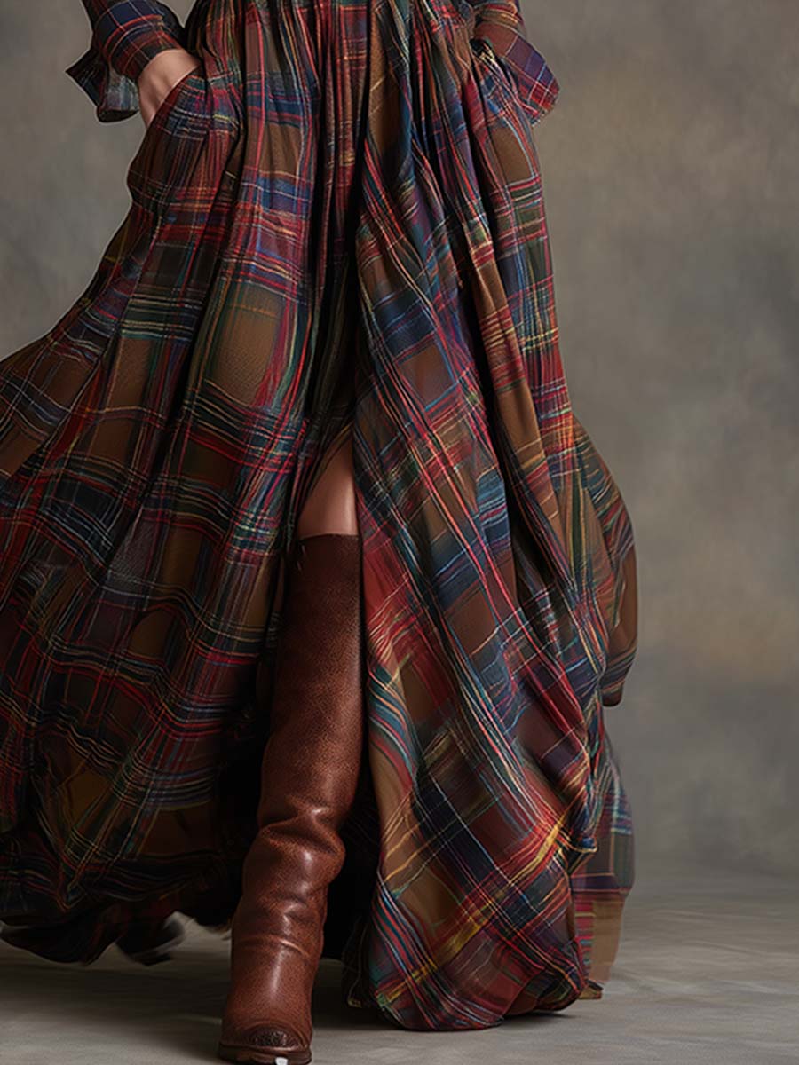 Áine | Maxi Checkered Shirt Dress