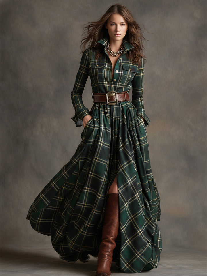 Áine | Maxi Checkered Shirt Dress