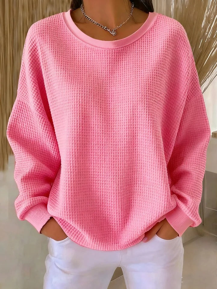 Elora | Cozy Textured Pink Knit Sweater