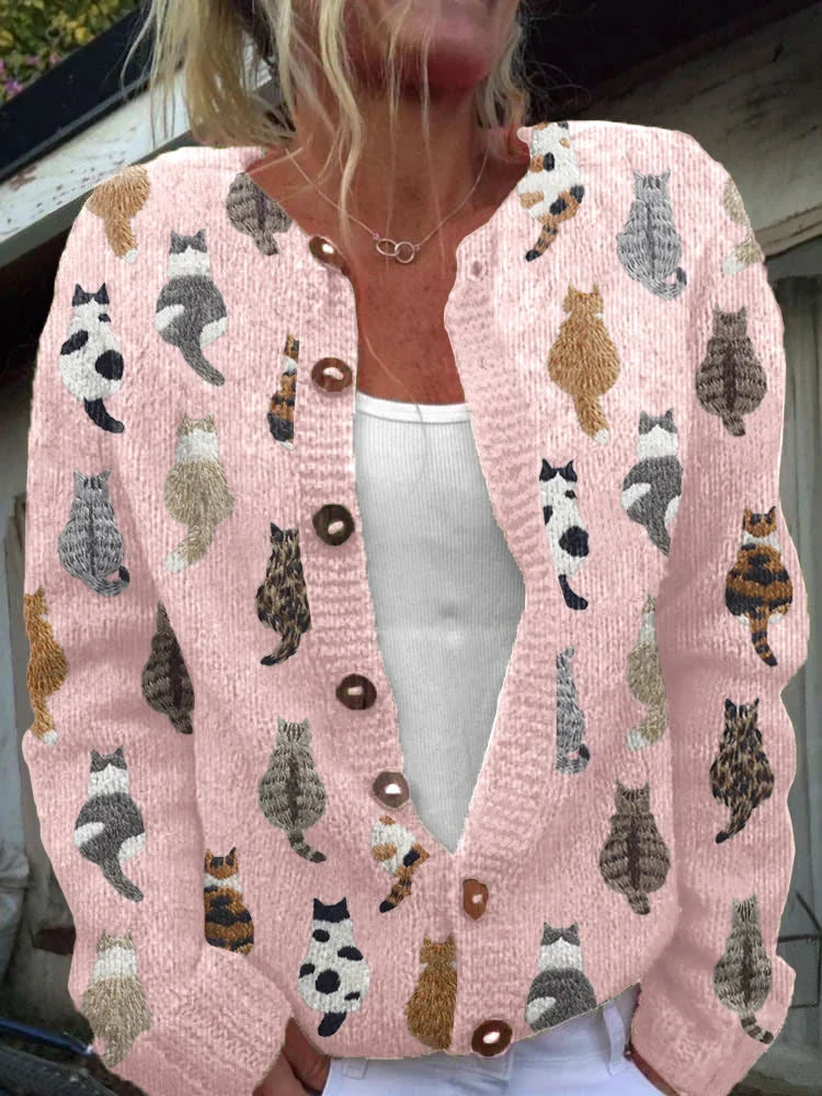 Charlotte™ | Cozy Cat Print Cardigan.