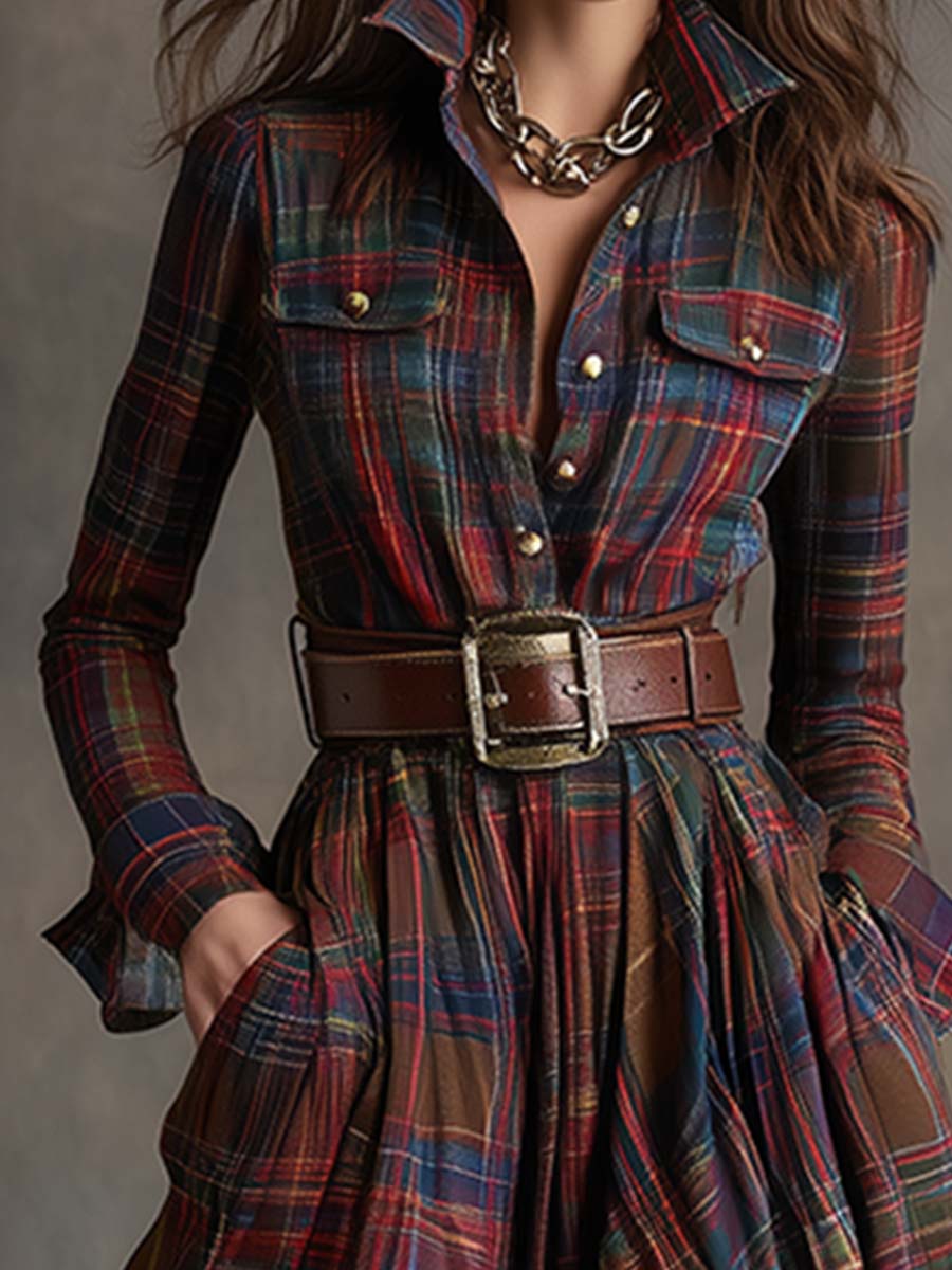 Áine | Maxi Checkered Shirt Dress