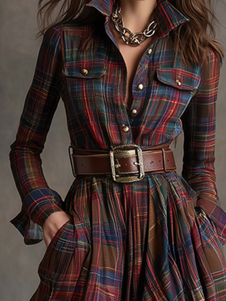 Áine | Maxi Checkered Shirt Dress