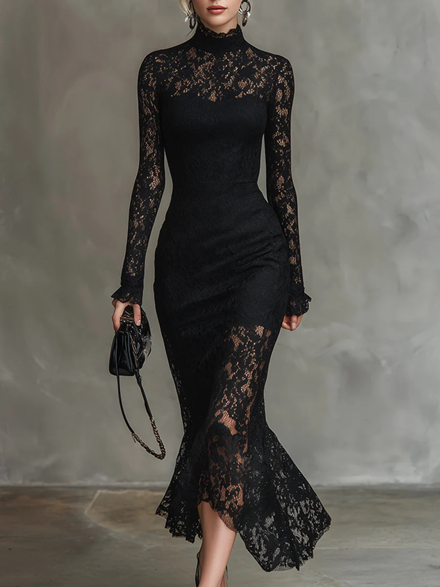 Veronika | Black lace maxi dress