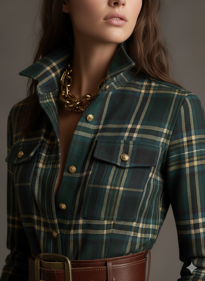 Áine | Maxi Checkered Shirt Dress