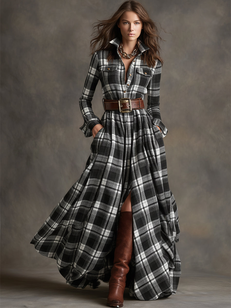 Giulietta - Belted Maxi Check Shirt Dress