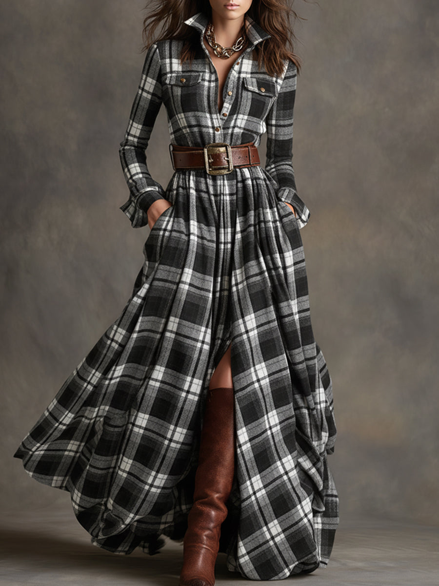 Giulietta - Belted Maxi Check Shirt Dress