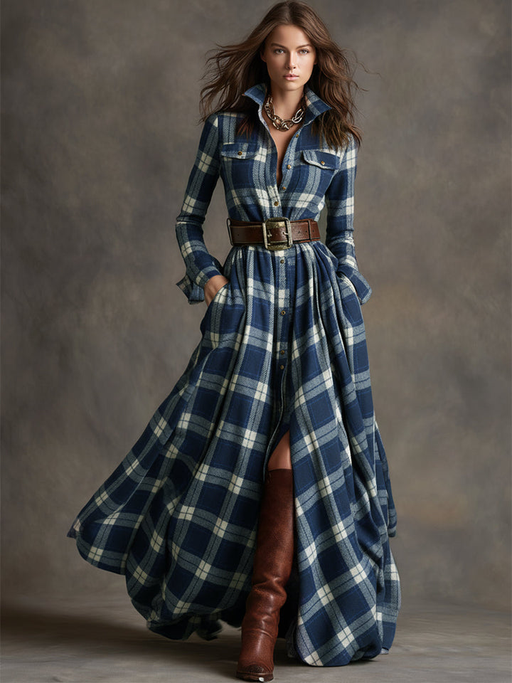 Giulietta - Belted Maxi Check Shirt Dress
