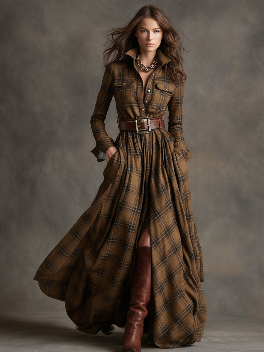 Giulietta - Belted Maxi Check Shirt Dress