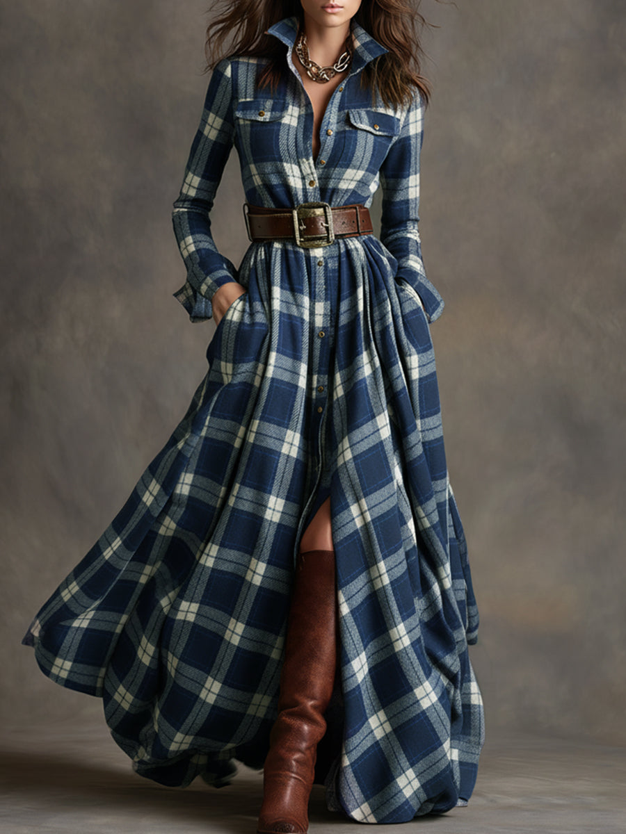 Giulietta - Belted Maxi Check Shirt Dress