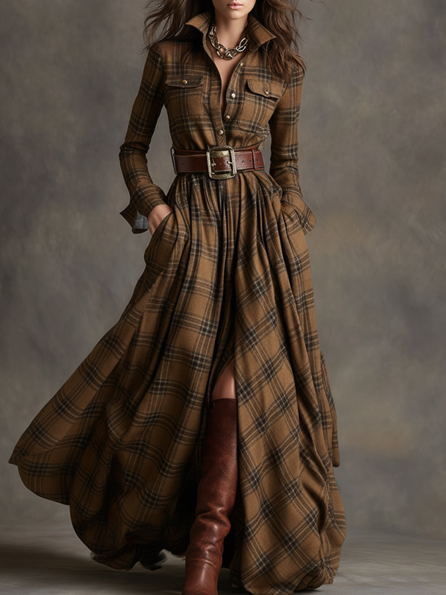 Áine | Maxi Checkered Shirt Dress