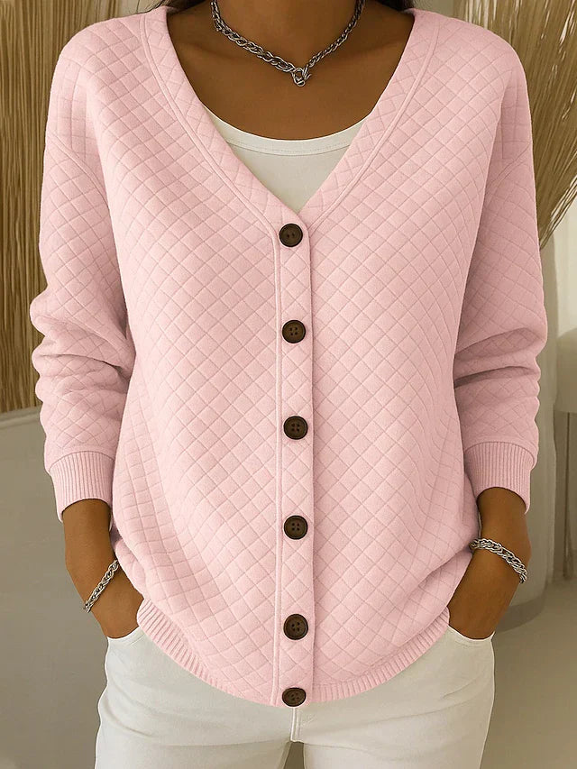 Janice | Textured Pink Button-Up Sweater