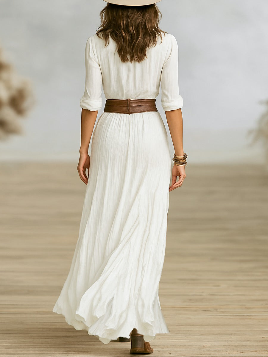 Lunori™ Soléane | Chic Pleated Midi Dress