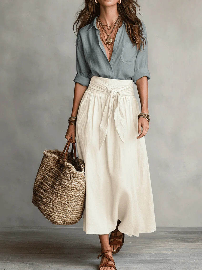 RIVER™ Two-Piece Set: Black Top and Olive Green Midi Skirt