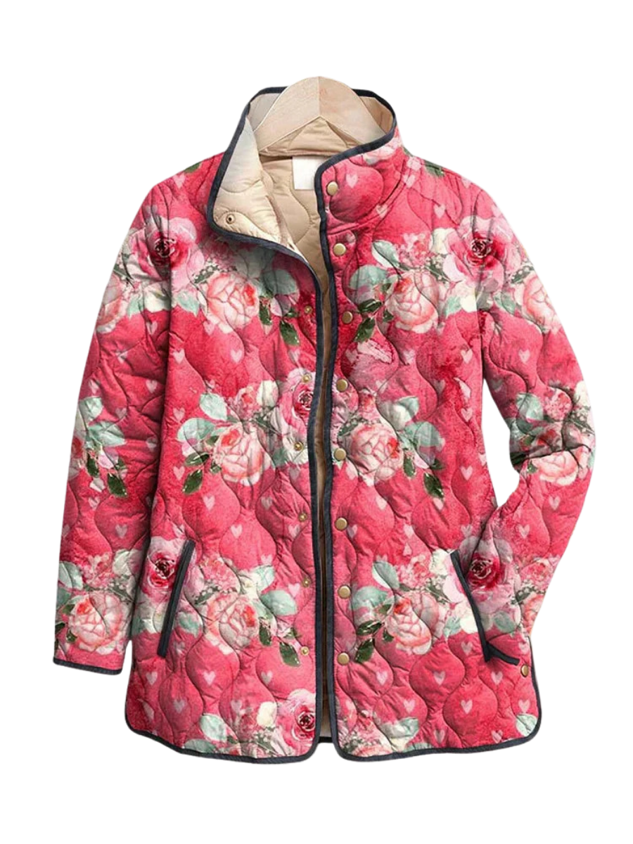 FREYA | Charming Quilted Jacket with Pink Floral Print