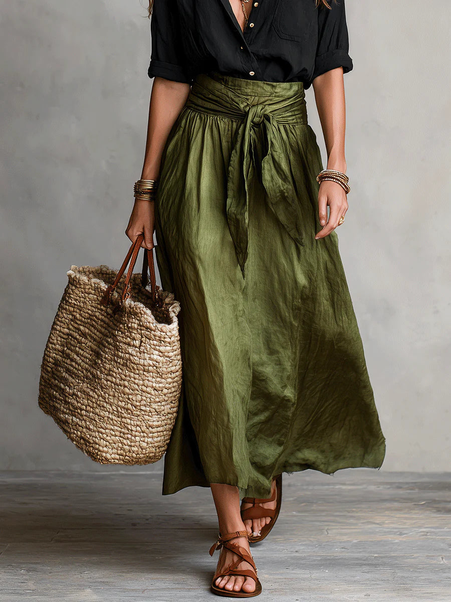 RIVER™ Two-Piece Set: Black Top and Olive Green Midi Skirt