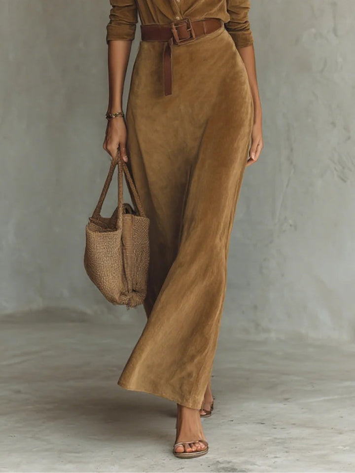 Lunori™ Célianne | Elegant Suede Maxi Dress