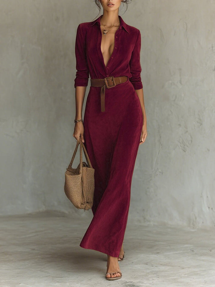 Lunori™ Célianne | Elegant Suede Maxi Dress