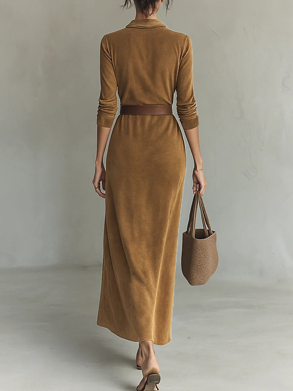 Lunori™ Célianne | Elegant Suede Maxi Dress