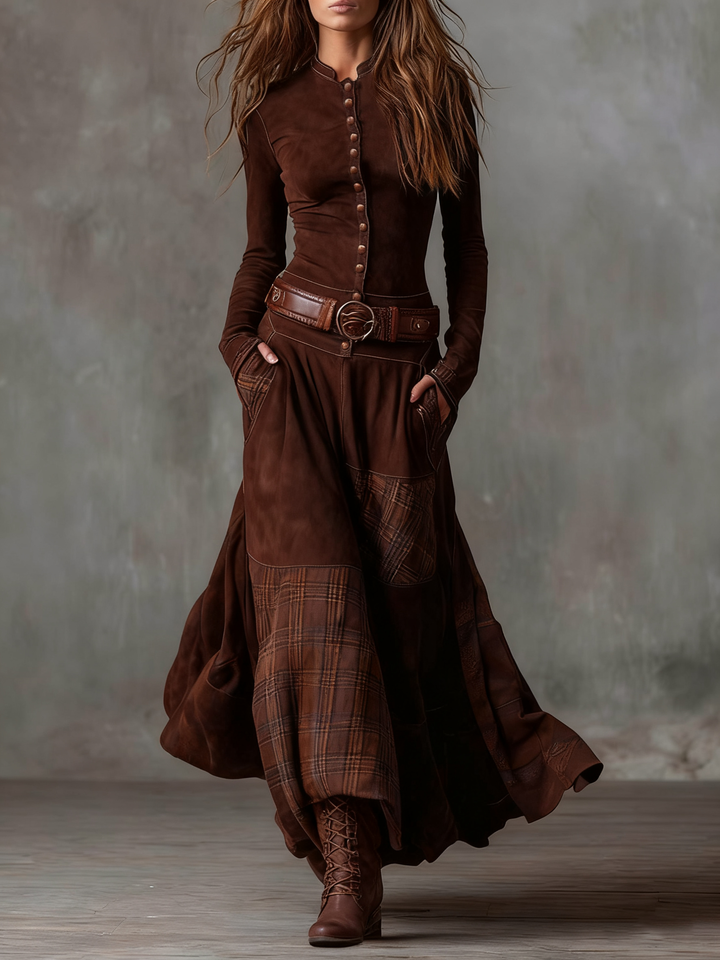 Lunori™ Michelle Suede Long Maxi Dress
