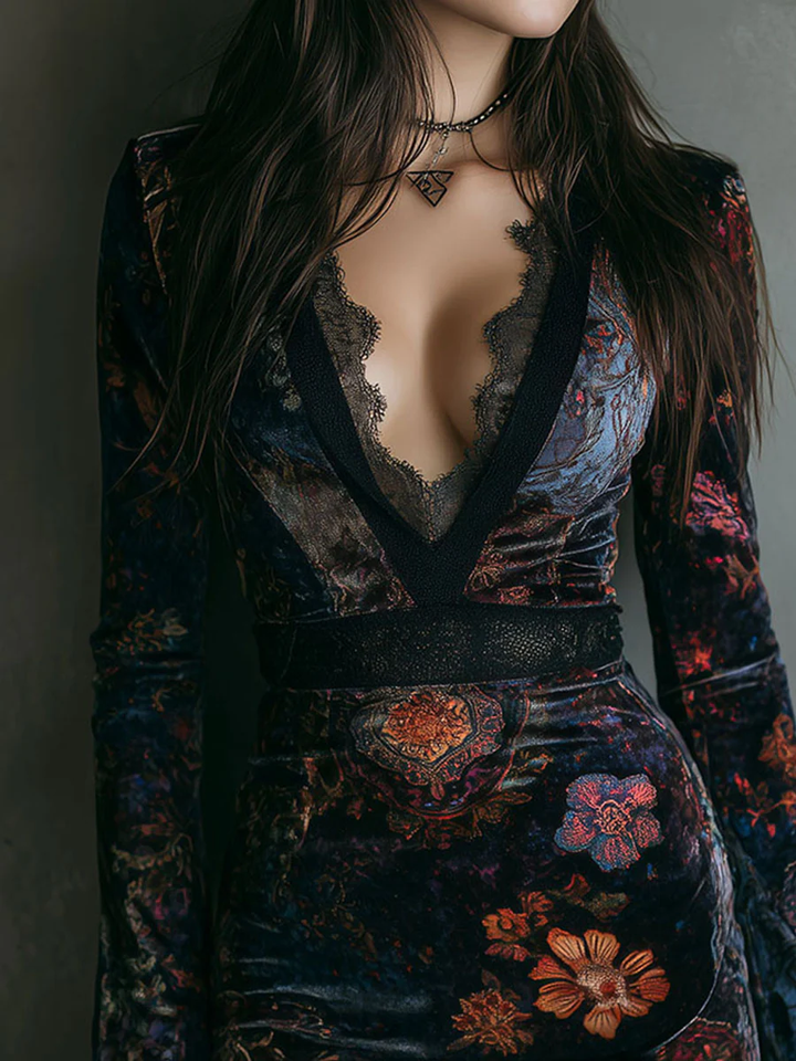 Lunori™ Sofia Floral Velvet Mini Dress