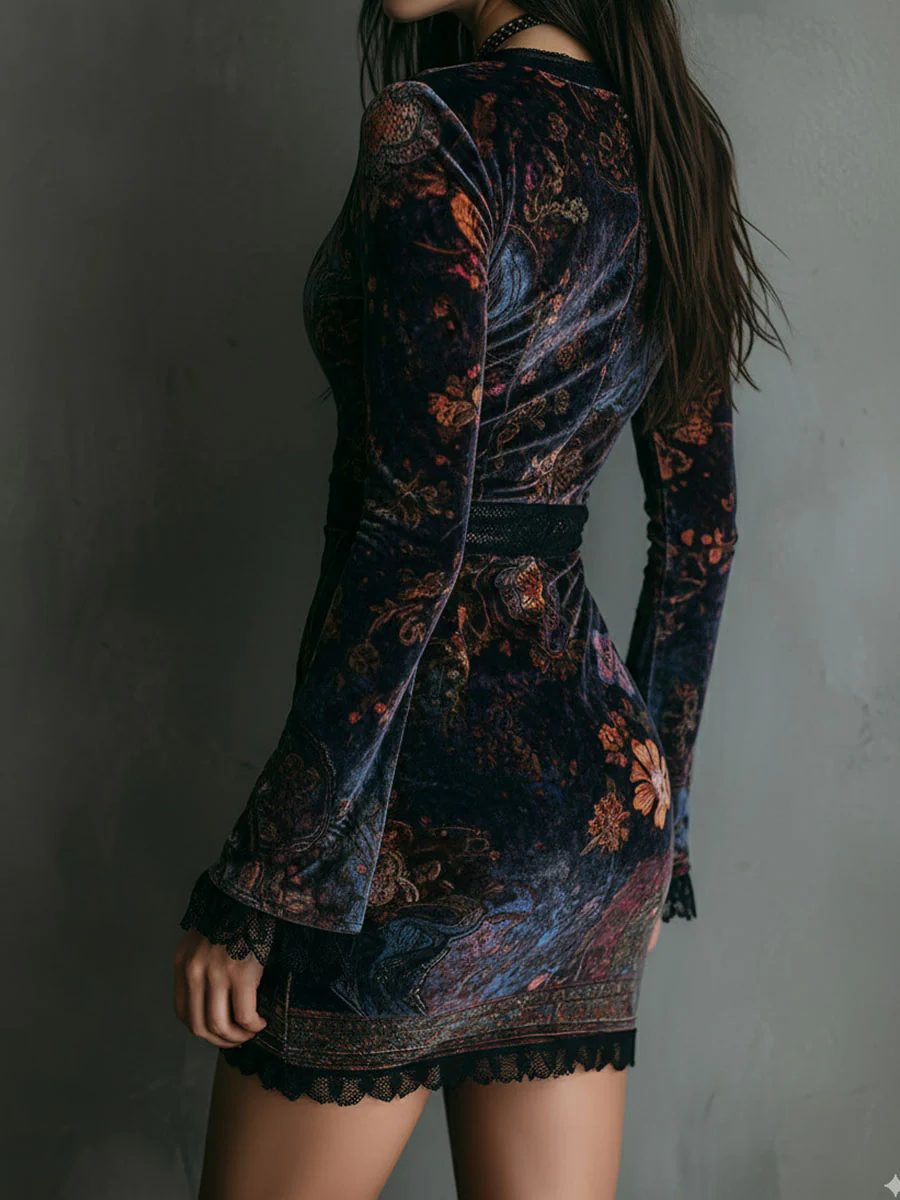 Lunori™ Sofia Floral Velvet Mini Dress
