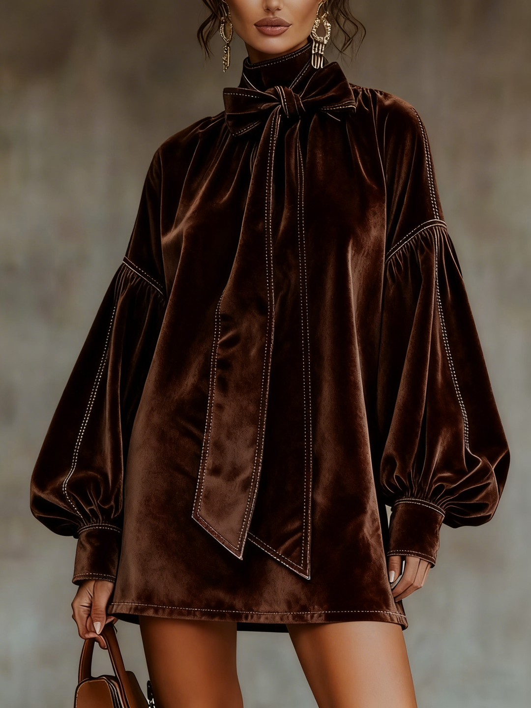 Lunori™ Valentina – Velvet Mini Dress with Bow Detail