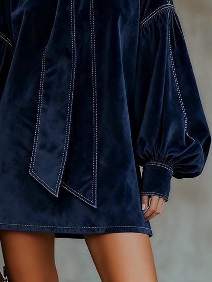 Lunori™ Valentina – Velvet Mini Dress with Bow Detail