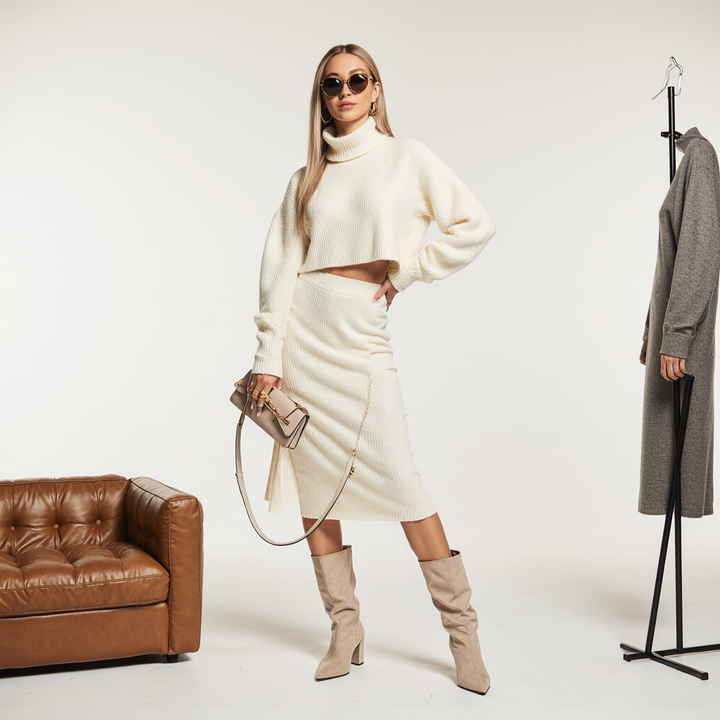 MALIN - COMFORTABLE KNITTED POLO DRESS SET