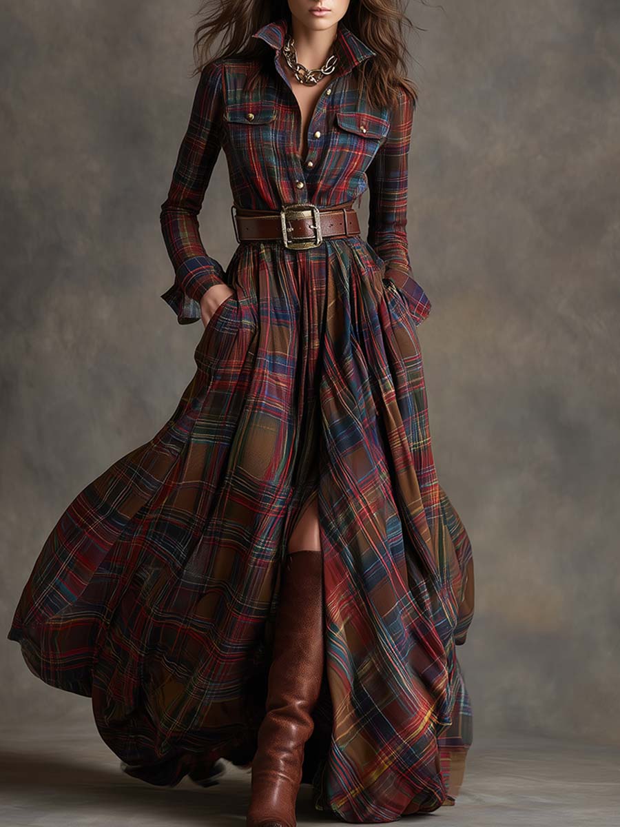 Giulietta - Belted Maxi Check Shirt Dress
