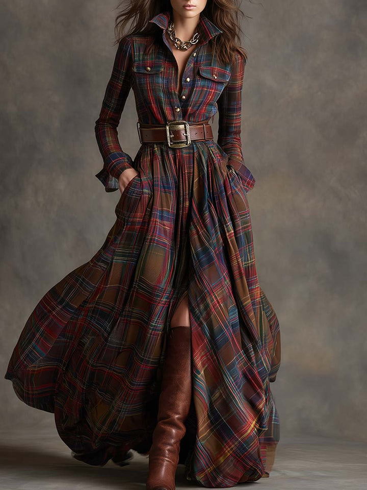 Giulietta - Belted Maxi Check Shirt Dress