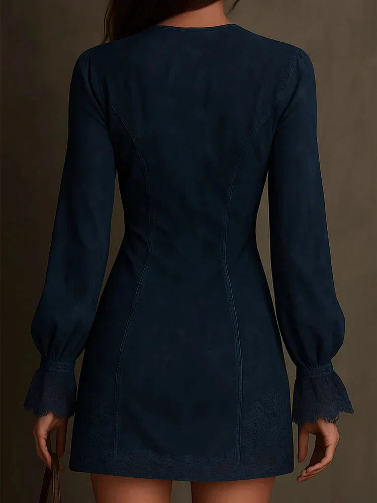 Lunori™ | Aurora Lace-Trimmed Suede Mini Dress