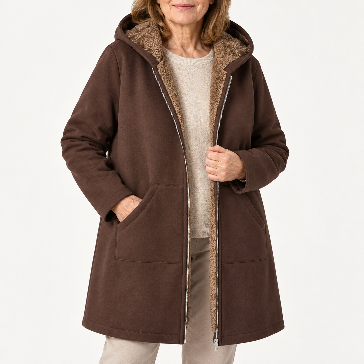 Lyra | Cozy Sherpa-Lined Hooded Coat