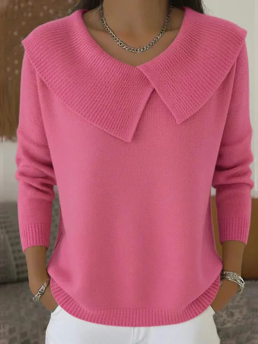 Odette | Blush Ribbed Knit Sweater with Collar