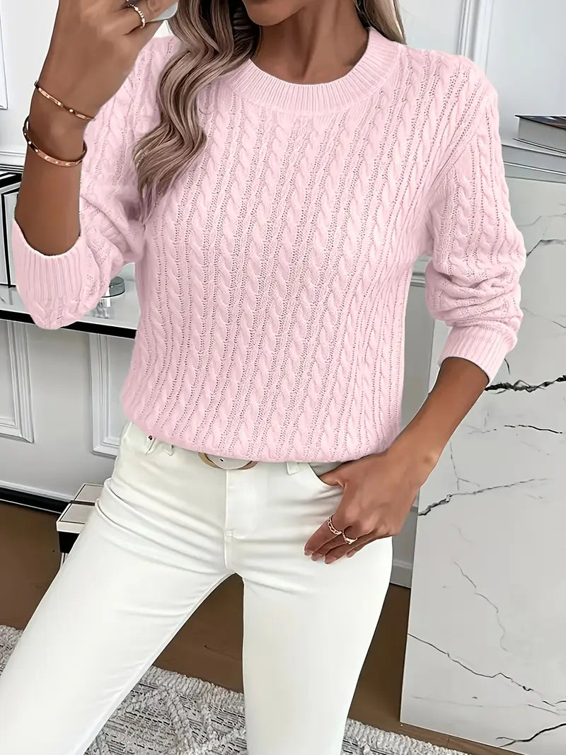 Evelyn | Soft Pink Cable Knit Sweater